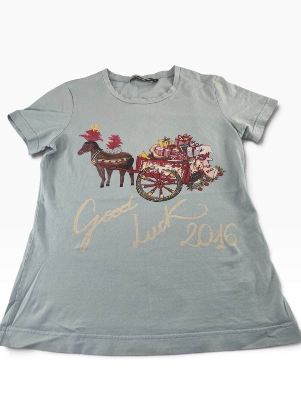 Dolce & Gabbana good luck 2016 aqua color graphic tee sz S